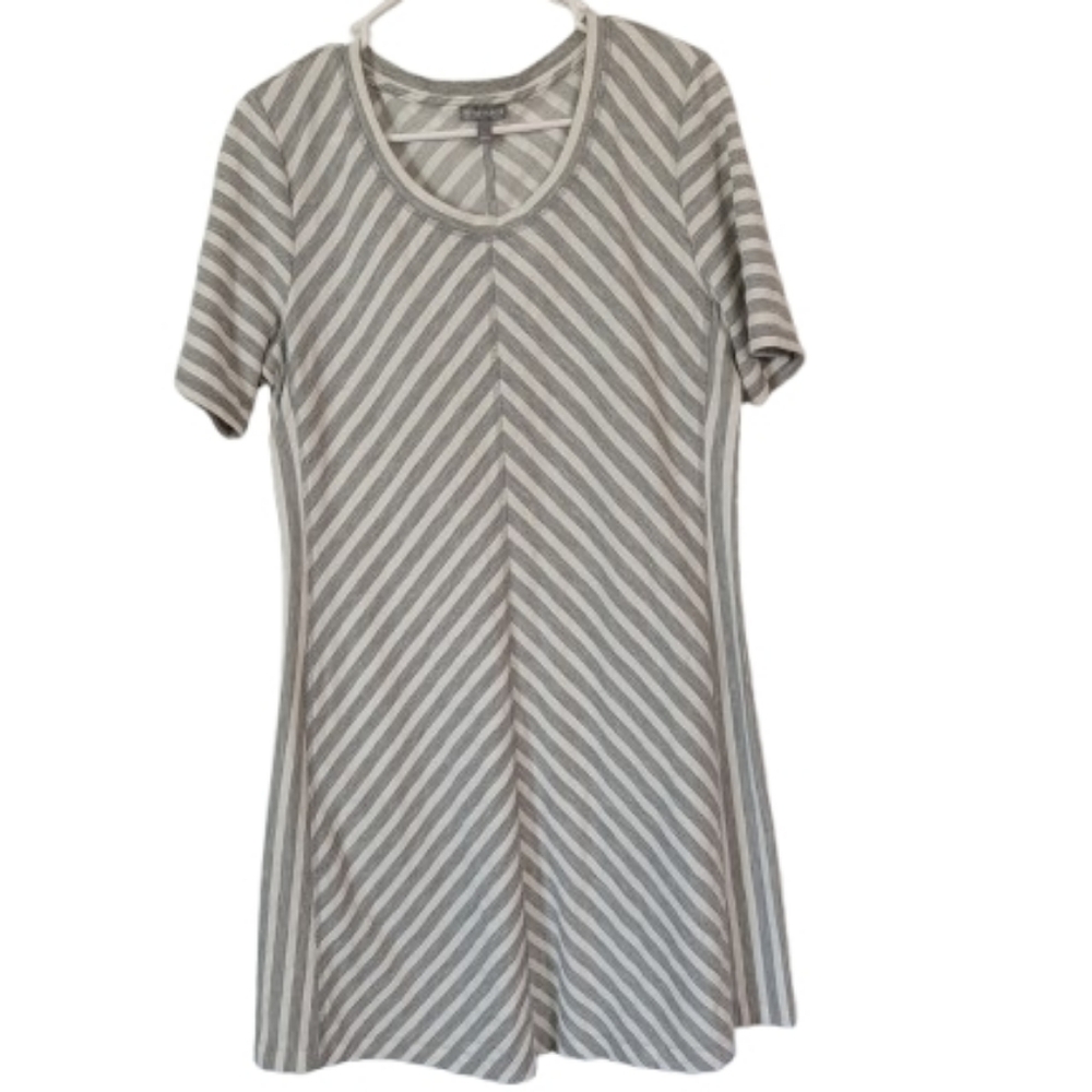 T By Talbot Gray Stripe T-shirt Dress Large Petite